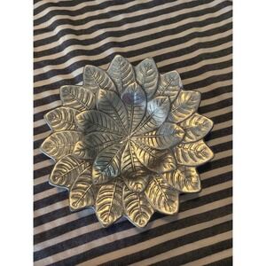 Centrum Silver Metal Leaf Decorative Bowl Round Botanical Catchall 7.5 Inch